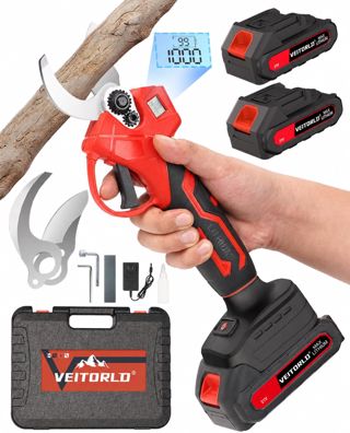 Veitorld Akku Astschere 35mm, Elektrische Gartenschere mit 2 Akkus 2000mAh