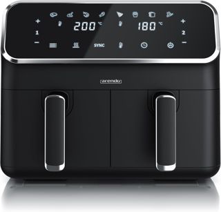 Arendo - Heißluftfritteuse Dual Zone mit 2 Kammern - XXL Kapazität 2 Fächer Doppelkammer – 2700 Watt - Airfryer Backofen Edelstahl - Touchscreen - 3D Umluftsystem - 8 Liter