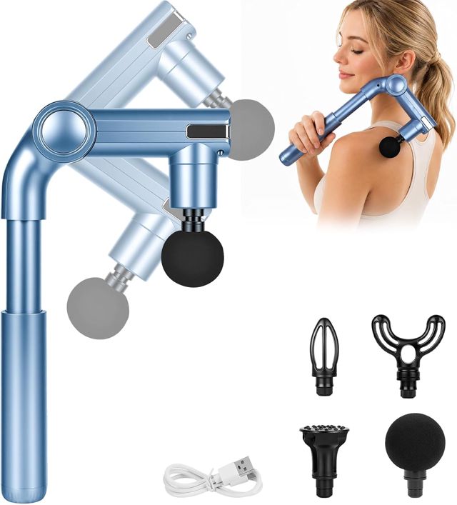 Massagepistole mit Ausziehbarem Griff 4 Massageköpfen 3 Einstellbare Winkel