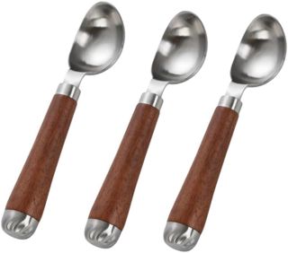 3er Set Eisportionierer aus 304 Edelstahl mit Holzgriff, Silber