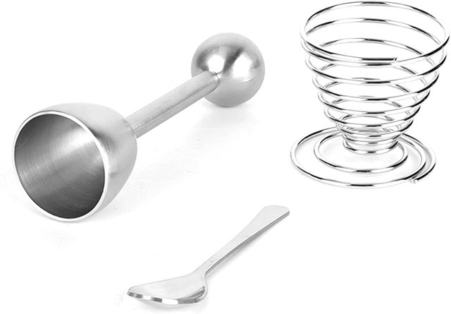 Eierschneider-Set aus Edelstahl mit Eieröffner, Eierbecherhalter und Löffel