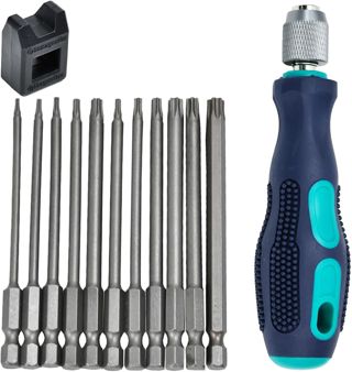 12 Stück torx Schraubendreher Set Bitsatz lang 1/4" 100mm Screwdriver lange bits T6-T40 mit Loch S2 Elektrische Schraubendreher Magnetischer torx bit set bitsatz Bithalter für akkuschrauber