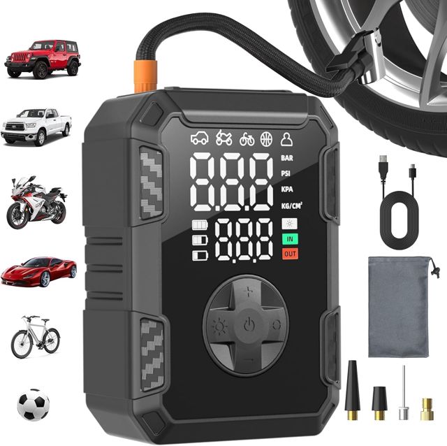 Oasser Elektrische Luftpumpe 10,3 Bar, 19 Zylinder Fahrradpumpe Auto-Off