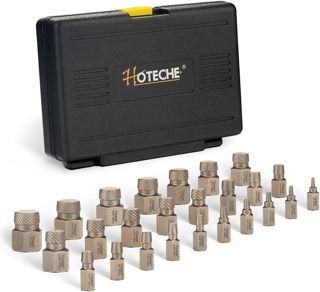 Hoteche 25-teiliges Schraubenausdreher Set aus 42 Chrom-Molybdän-Stahl - Schraubenlöser für Links- und Rechtsausdreher - 3,5 mm bis 23 mm - Sandgestrahlt - In Schwarzem Kunststoffkoffer
