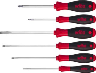 Wiha Schraubendreher Set SoftFinish® Schlitz, Pozidriv 6-tlg. mit Sechskantansatz (21249) ergonomischer Griff für kraftvolles Drehen, Allrounder für Industrie und Handwerk