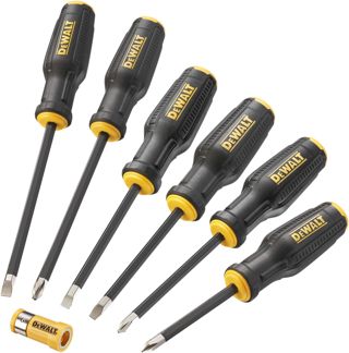 Dewalt Full Fit Schraubendreher-Set, 6-teilig, enthält: Schlitzschraubendreher: 5,5, 6,5, 8 mm, Kreuzschlitzschraubendreher: PH1, PH2, PH3.