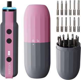 Katerk 4V Elektrischer Schraubendreher-Satz – 3 Drehmomentstufen, Kabelloser Schraubendreher mit 12 Stahlbits (Rosa)