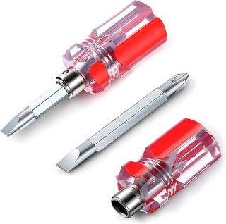 2er-Pack Mini Schraubenzieher Klein Stubbyschraubendreher Kreuzschlitz und kurzer Flachkopfschraubendreher mit magnetischer Spitze, tragbarer kleiner kurzer Schraubendreher für enge Räume