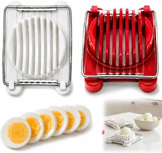 2 Stück Eierschneider, Eierschneider in Weiß Und Rot, Einfach Zu Bedienen, Präzise Und Gleichmäßige Schnitte, Ideal Für Das Schneiden Von Eiern, Obst Und Gemüse, Für Die Haushaltsküche Geeignet