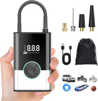 Elektrische Luftpumpe, 150PSI Akku Kompressor für Autoreifen mit 24000mAh Akku, EIN-klick-Smart-Aku Fahrradpumpe für Auto, Motorrad, Fahrrad und mehr mit Reifendruckmesser