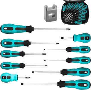 10 Stk Feinmechaniker Schraubendreher Set, Magnetischer Screwdriver aus Chrom-Vanadium-Stahl, Präzisionsschraubendreher Set mit Magnetischer Leiter, 5 Größen Flach- und Kreuzschlitz Schraubenzieher