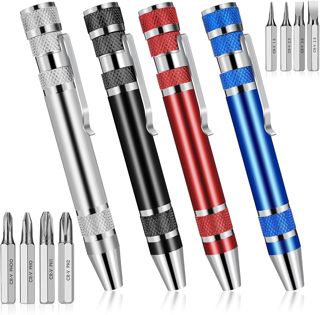 4er Pack 8 in 1 Stift Schraubendreher Set Taschen Schraubendreher Mini Magnetisch Tragbar Kreuzende Schlitzschraubendreher Handwerkzeug