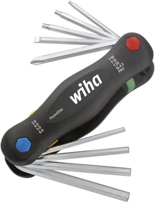 Wiha Multitool PocketStar® Innen-Sechskant, Schlitz, Phillips, TORX 9-tlg., per Tastendruck schneller Zugriff, als Längs- und Quergriff einsetzbar, all-in-one Werkzeug (25295)