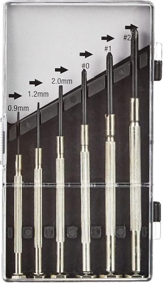 kwb Präzisions-Schraubendreher Schlitz/Flach Set - Für Fein-Mechanik und Uhrenmacher - Mit Grip-Oberfläche und Metall-Drehkappe - In praktischer Aufbewahrungs-Box