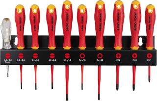 Felo SD ERGONIC VDE E-Slim Satz (10-tlg., mit 3K-Griff, inkl. Stahl-Werkzeughalter, SL/PH/PZ/TORX® Profil, Schraubenzieher, Werkzeug, Handwerker Zubehör) 00041391093
