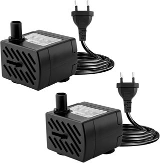2 Stück 3W Mini Tauchpumpe, 180L/H Springbrunnenpumpe, Extrem Leise Wasserpumpe für Aquarien, Tischbrunnen, Teichbrunnen, Wassergärten, Haustierbrunnen, Hydrokultur, mit verstellbarem Wasserdurchfluss