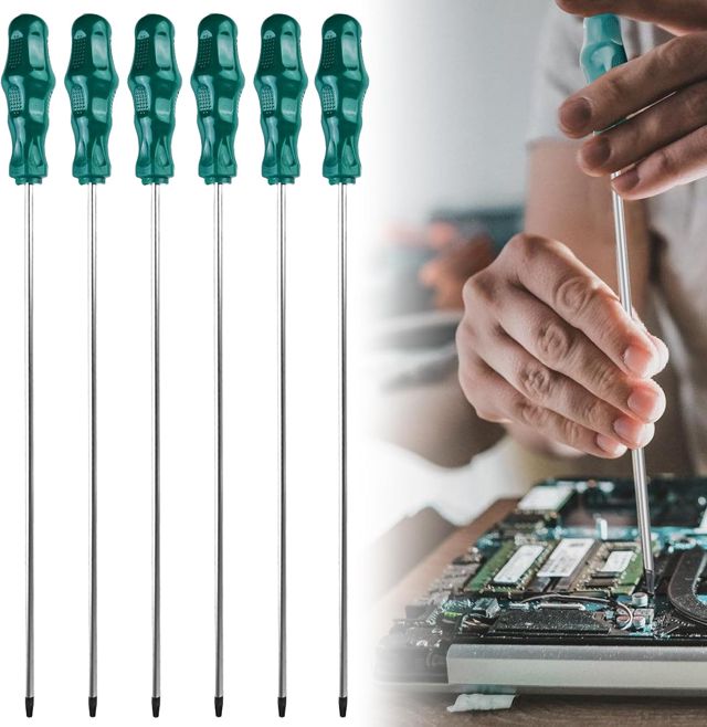 6 Stück Langes Torx-Schraubendreher: Schraubendreher Magnetisch, Schraubenzieher Set mit Kunststoff Griff,Lange Sternschraubendreher Klingenlänge 400mm(T15,T20,T25,T27,T30,T40)