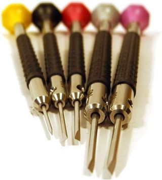 Bergeon Schraubendreher-Satz 6899-P05, 5-teilig, 0,80 bis 1,60 mm, Delrin-Kunststoff und Edelstahl, ergonomisch, in Kunststoff-Tasche