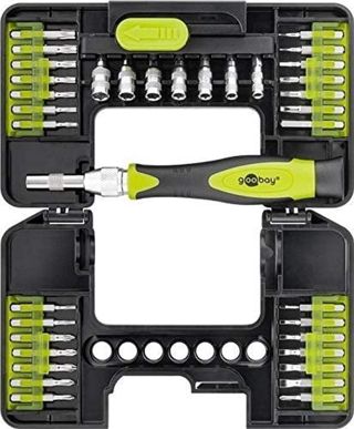 goobay Präzisionsschraubendreher Set 37-teilig, Feinmechaniker Werkzeug Bit-Set aus Chrom-Vanadium, für PC, Handy, Laptop & Brillen - 74003