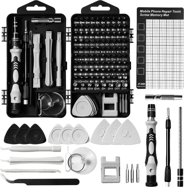 122 in 1 Feinmechaniker Werkzeug Set, Handy Reparatur Werkzeug Set mit 101 Feinmechaniker Schraubendreher Bits für PC Computer iPhone Laptop Tablet PS5 Xbox Uhren Kamera Brillen (Grau)