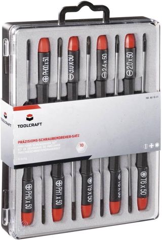 TOOLCRAFT 821021 Elektronik-u. Feinmechanik Schraubendreher-Set 9teilig Schlitz, Kreuzschlitz Phillips, T