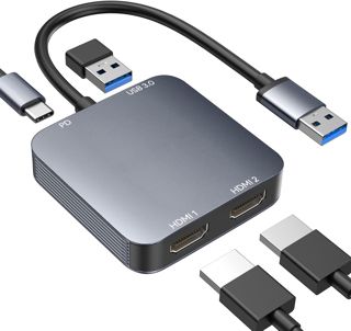 ABLEWE USB 3.0 auf Dual HDMI Adapter mit USB3.0 Port, HDMI zu USB Audio Video Grafikkonverter Kabel für Laptop Monitor Desktop TV, kompatibel mit Mac OS, Windows
