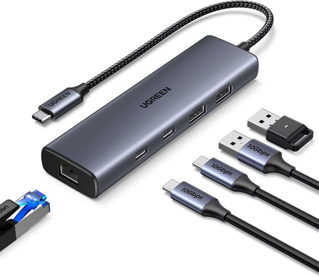 UGREEN USB C Hub Ethernet Adapter 10Gbps LAN Adapter mit 2*USB C 3.2