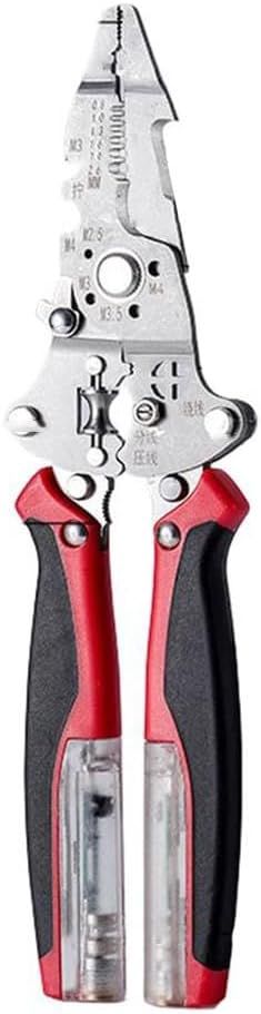 11-in-1 Multifunktions-Abisolierzange, hochfester Stahl-Kabelschneider und Abisolierwerkzeug mit rutschfestem ergonomischem Griff (schwarz-rot)