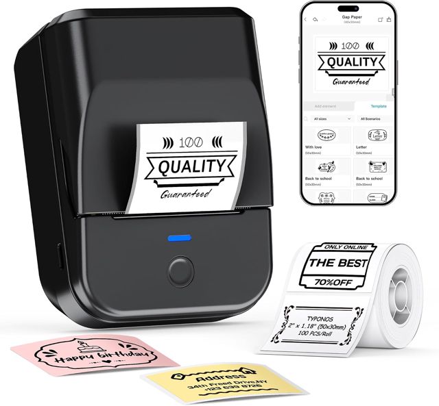 PM240 Bluetooth Etikettendrucker,Label Printer mit 1 Rolle,Schwarz