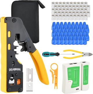 RJ45 Crimpzange Set Netzwerk Werkzeug Set mit Netzwerkkabel Tester Lan Stecker Auflegewerkzeug Netzwerk Presszange 50 Cat6 Kabel Stecker Netzwerk Reparatur Kit für Netzwerkstecker Cat7 Cat6 Cat5