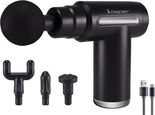 BEPER P302MAS002 Perkussionsmassagegerät, 30W, wiederaufladbare Massagepistole, 4 austauschbare Köpfe. 6 Intensitätsstufen, Schwarz