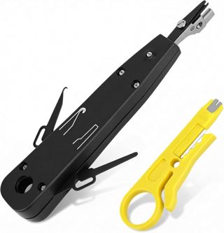QWORK® Professional Auflegewerkzeug mit Drahtschneider - Anlegewerkzeug für Cat5/Cat5E/Cat6/Cat6A/Cat7 - Passend für Patchfelder, Netzwerkdosen, Auf und Unterputzdosen