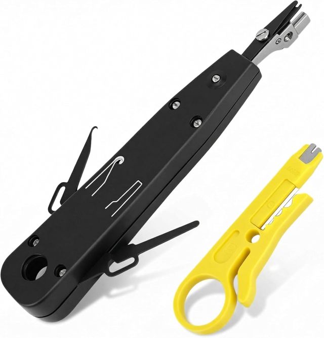 QWORK® Professional Auflegewerkzeug mit Drahtschneider - Anlegewerkzeug für Cat5/Cat5E/Cat6/Cat6A/Cat7 - Passend für Patchfelder, Netzwerkdosen, Auf und Unterputzdosen