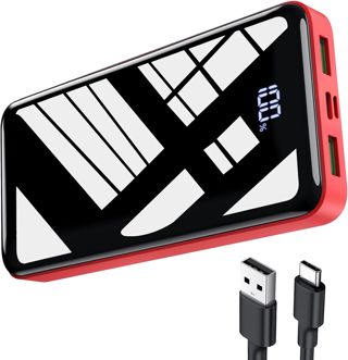 Solar Powerbank 27000mAh, Power Bank mit 2 Kabeln, 22,5W Schnelllade
