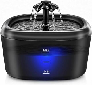 Katzenbrunnen Trinkbrunnen für Katzen und Hunde, 2.2L Automatischer Haustier Wasserbrunnen mit LED-Wasserstandsanzeige, Ultraleise Pumpe und Dreifach-Filtersystem, Bpa-Frei Katzen Tränke, Schwarz