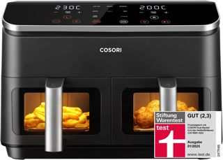 COSORI Airfryer, Testsieger der Stiftung Warentest, Heißluftfritteuse 2 Kammern, 8,5L Heissluftfritteuse mit Sichtfenster, Metall-Innenraum reduziert Kunststoffkontakt