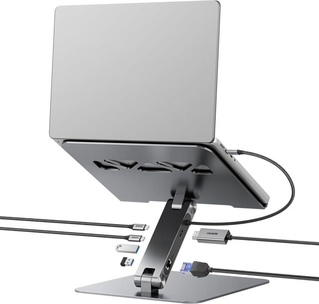 BENFEI Laptop Ständer mit 7-in-1 USB C Dockingstation – HDMI (4K@60Hz), 1×SD& 1×Micro SD Kartenleser, 100W Power Delivery, 10Gbps (1×USB-C & 2×USB-A 3.2) – Für MacBook Pro/Air iPad Pro XPS & ThinkPad