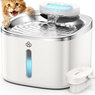 oneisall Kabelloser Katzenwasserbrunnen, 3,5 l Edelstahl, spülmaschinenfest, leise, 5000 mAh, kabellos, batteriebetrieben, Haustier-Trinkbrunnen mit Bewegungssensor (Hale 3,5 l)