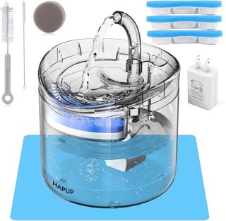 HAPUP Katzenbrunnen Trinkbrunnen Für Katzen Wasserspender 1,8L Transparentes Rundes Wasserfontäne mit 2 Auslaufmodus 2 Aktivkohlefilter 1 Ultra-leise Einstellbarer USB Pumpe