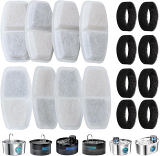 Katzenwasserbrunnen 16 PCS und 8 Kohlefilter + 8 Schwämme, Katzenwasserbrunnenfilter mit dreifacher Filtration, Katzenwasserspenderfilter erfüllt 4-7 Monate Ersatzbedarf, kein Kunststoff
