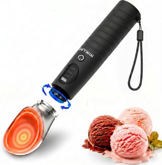 MYMULIKE Beheizbarer Eisportionierer, Wiederaufladbarer Edelstahl Einstellbar Eiskugelportionierer 4 Temperaturen(40-70℃), 2500 mAh Wiederaufladbarer Schnellheizender Eisportionierer für Gelato