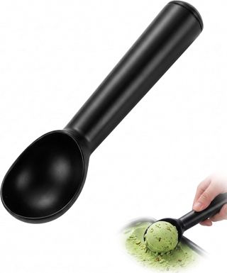 Eisportionierer 1 Stück Schwarz Edelstahl - Robuster Eiskugelportionierer Eislöffel mit Antihaft, Leicht zu Reinigen für Eis, Gelato & Keksteig