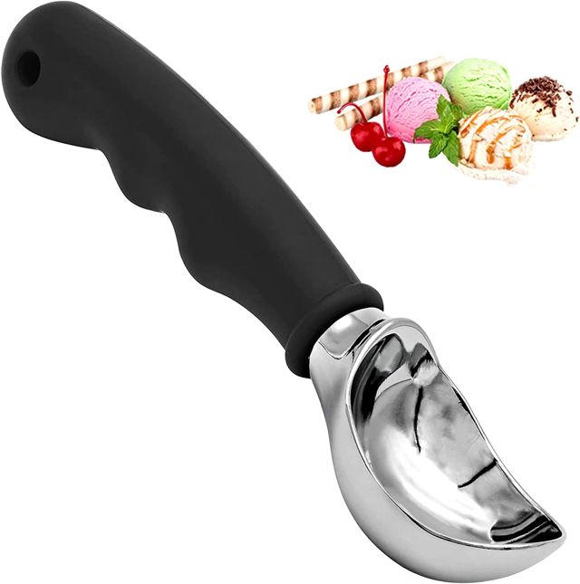 Eisportionierer,Edelstahl Poliert Eislöffel Portionierer,Zinklegierung Antihaft Eiscreme Löffel mit Rutschfest Gummierter Griff für Eis zum Ausgraben von Eiscreme Melonenkugeln Reis(19.5cm*6cm)