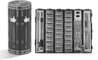Präzisions-Schraubendreher-Set, Zylinder-Organisationskoffer, 128-teilig, S2-Stahllegierung, HRC 56, Härte-Bits, professionelles Werkzeugset, Magnetisier-Bit-Köpfe für die meisten Größen (9906)