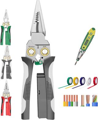 Seese Zange 8 In 1 Abisolierzange Mit Spannungsprüfer Multifunktionales Professionelles Crimpwerkzeug Mit Stiftmultimeter Brechzange Spitzzange Drahtschneiden Ziehen Schaben Pressen(Green)