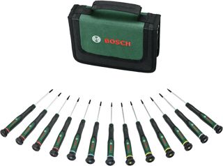 Bosch Präzisionsschraubendreher-Set 13-teilig (Präzise Schraubendreher für Heimwerken und Modellbau; S2-Stahl; Magnetische Spitzen; PH/SL/TX/HEX; Farbcodierte Größen; Softgrip)