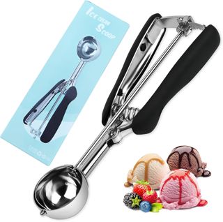 Eisportionierer, 4cm Edelstahl Eislöffel, mit Auslöser und Komfortablem Griff Eisportionierer, Edelstahl Poliert Eislöffel, für Eis, Kuchenteig, Melone, Fleischbällchen, Kekse, Obst
