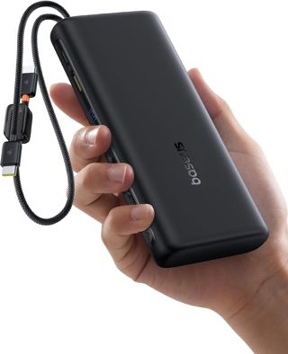 Baseus FC41 100W 20000mAh Powerbank Laptop, Schnellladen Power Bank mit 2 Integriertem USB-C Kabel, Externe Handyakkus für MacBook Pro, iPhone, Dell, HP, SteamDeck, Samsung, Dunkelgrau