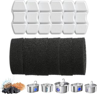 Invengo Ersatzfilter für Trinkbrunnen für Katzen, 12 Kohlefilter & 12 Schaumstoffschwämme, Kompatibel mit Invengo MeowFlow Trinkbrunnen für Tiere