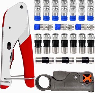 Taiss Crimpzang Koaxialkabel Set Abisolierwerkzeug mit 20 Stück Kompression F Stecker RG59/RG6 für Koaxialkabel F-070-R-GR